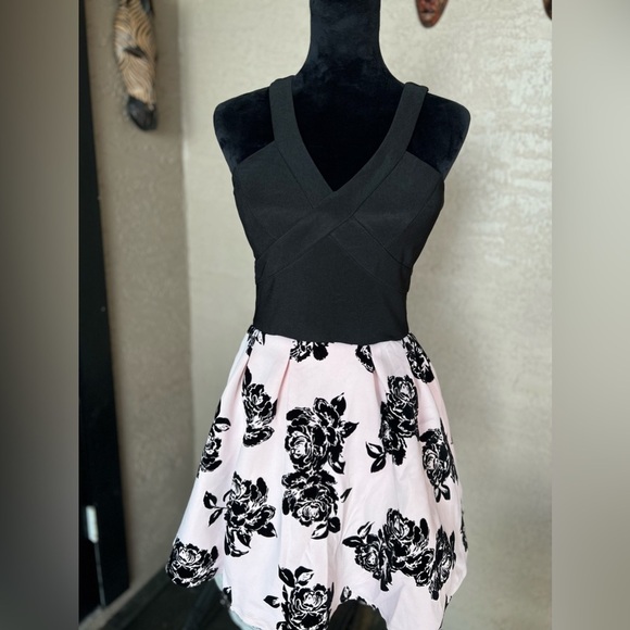 💕🖤LIKE NEW PINK AND BLACK DRESS WITH ROSES SZ 5💕🖤 - Picture 3 of 13